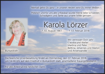 Anzeige von Karola Lörzer von MGO
