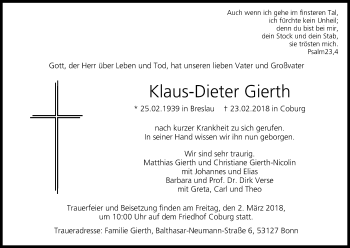 Anzeige von Klaus-Dieter Gierth von MGO