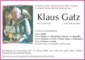 Anzeige von Klaus Gatz von MGO