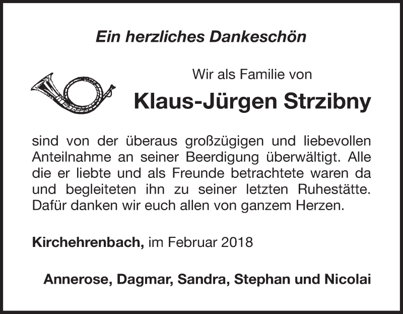  Traueranzeige für Klaus-Jürgen Strzibny vom 03.02.2018 aus MGO