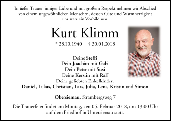 Anzeige von Kurt Klimm von MGO