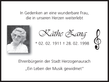 Anzeige von Käthe Zang von MGO