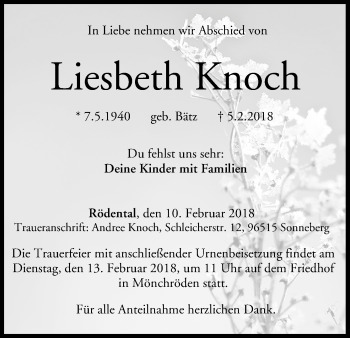 Anzeige von Liesbeth Knoch von MGO