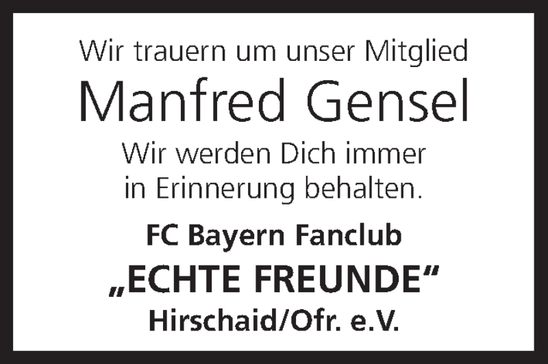  Traueranzeige für Manfred Gensel vom 21.02.2018 aus MGO