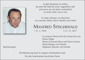 Anzeige von Manfred Steigerwald von MGO