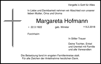 Anzeige von Margareta Hofmann von MGO