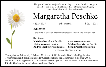 Anzeige von Margaretha Peschke von MGO