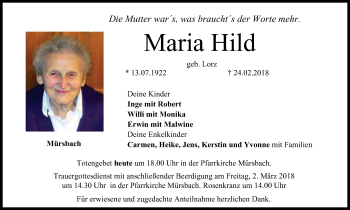 Anzeige von Maria Hild von MGO