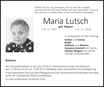 Anzeige von Maria Lutsch von MGO