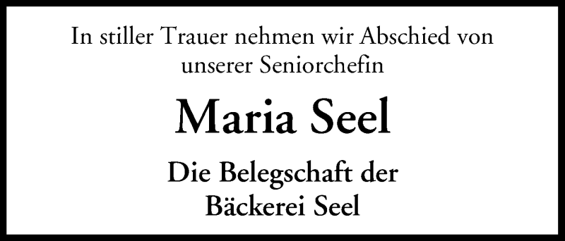  Traueranzeige für Maria Seel vom 14.02.2018 aus MGO