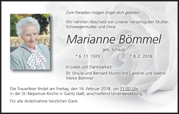 Anzeige von Marianne Bömmel von MGO