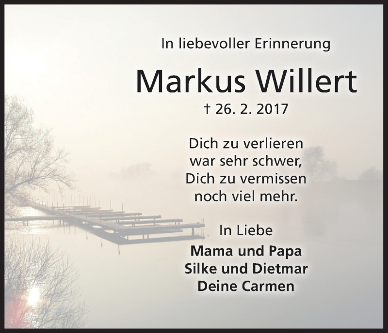  Traueranzeige für Markus Willert vom 26.02.2018 aus MGO