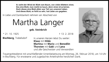 Anzeige von Martha Langer von MGO