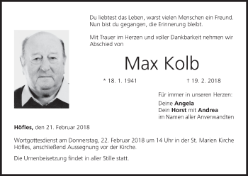 Anzeige von Max Kolb von MGO