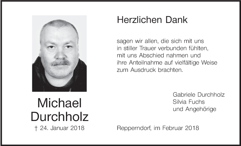  Traueranzeige für Michael Durchholz vom 24.02.2018 aus MGO