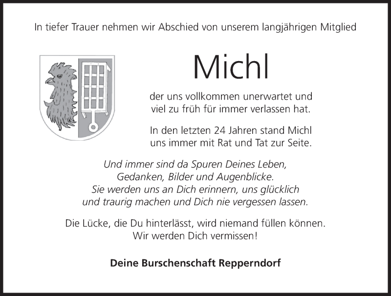  Traueranzeige für Michl  vom 03.02.2018 aus MGO