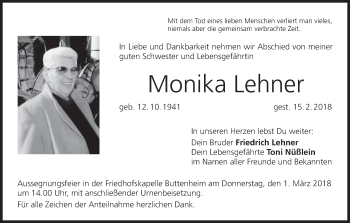 Anzeige von Monika Lehner von MGO