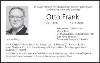 Anzeige von Otto Frankl von MGO
