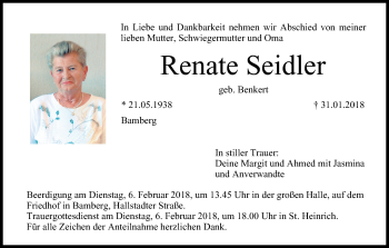 Anzeige von Renate Seidler von MGO