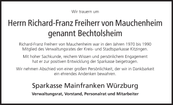Anzeige von Richard-Franz Freiherr von Mauchenheim von MGO