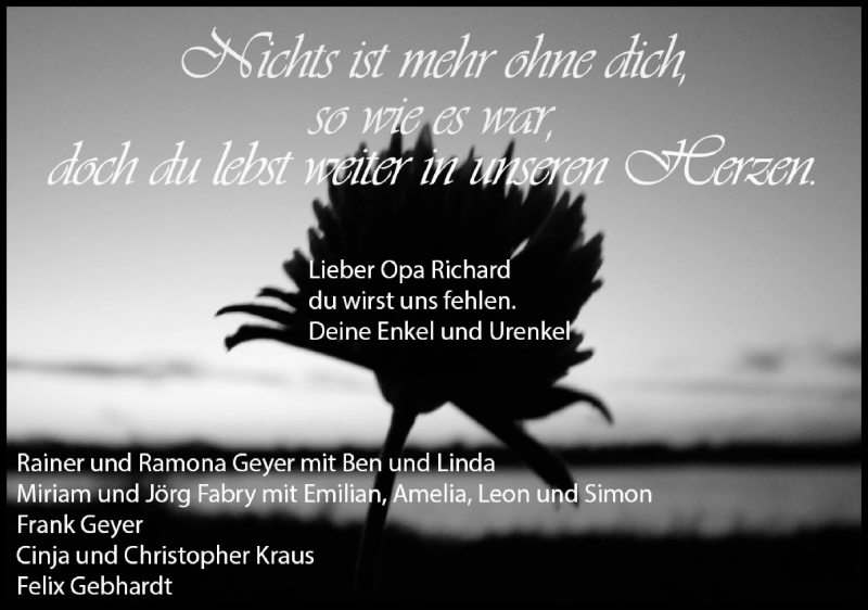  Traueranzeige für Richard Gebhardt vom 21.02.2018 aus MGO