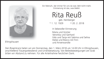 Anzeige von Rita Reuß von MGO