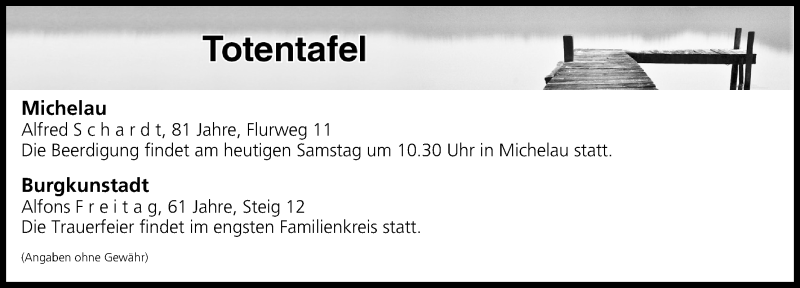  Traueranzeige für Totentafel vom 03.02.2018 vom 03.02.2018 aus MGO