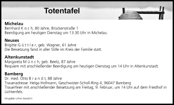 Anzeige von Totentafel vom 06.02.2018 von MGO