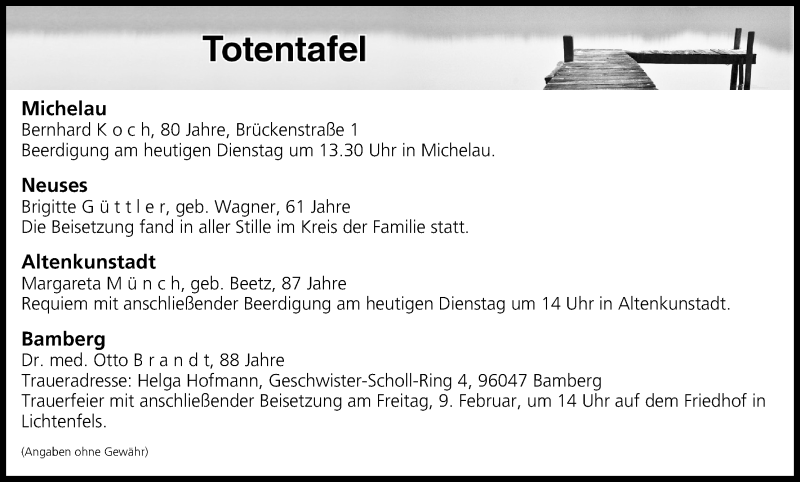  Traueranzeige für Totentafel vom 06.02.2018 vom 06.02.2018 aus MGO