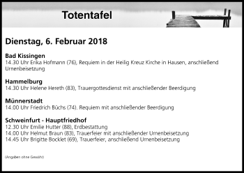 Anzeige von Totentafel vom 06.02.2018 von MGO