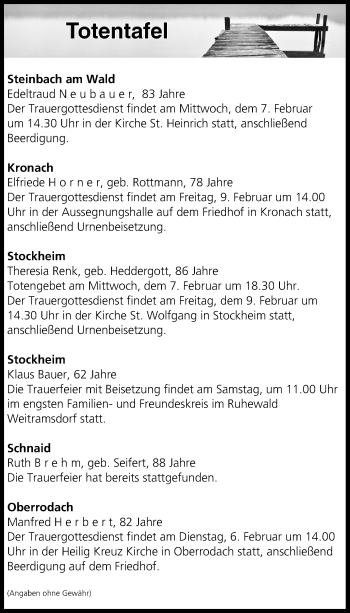 Anzeige von Totentafel vom 06.02.2018 von MGO