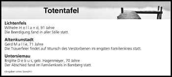 Anzeige von Totentafel vom 07.02.2018 von MGO