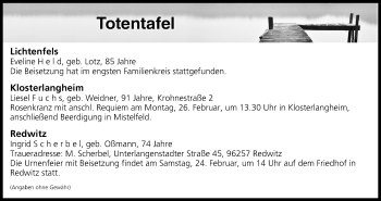 Anzeige von Totentafel vom 22.02.2018 von MGO