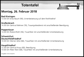 Anzeige von Totentafel vom 26.02.2018 von MGO