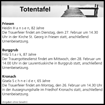 Anzeige von Totentafel vom 27.02.2018 von MGO