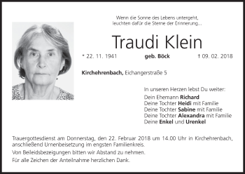 Anzeige von Traudi Klein von MGO