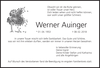 Anzeige von Werner Auinger von MGO