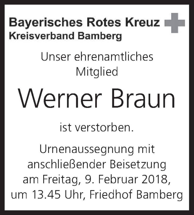  Traueranzeige für Werner Braun vom 07.02.2018 aus MGO