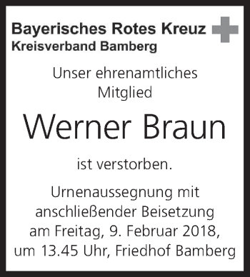 Anzeige von Werner Braun von MGO