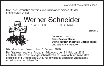 Anzeige von Werner Schneider von MGO