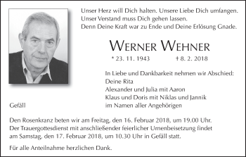 Anzeige von Werner Wehner von MGO