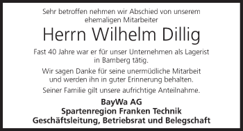 Anzeige von Wilhelm Dillig von MGO