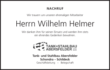 Anzeige von Wilhelm Helmer von MGO