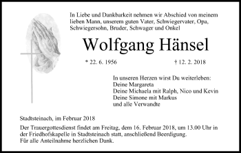 Anzeige von Wolfgang Hänsel von MGO