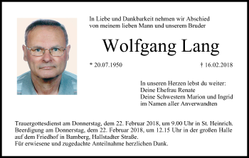 Anzeige von Wolfgang Lang von MGO