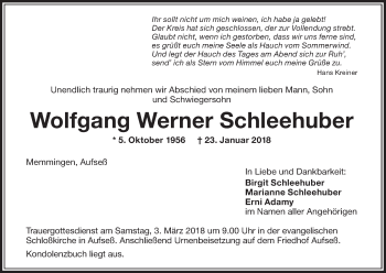 Anzeige von Wolfgang Werner Schleehuber von MGO