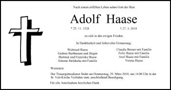 Anzeige von Adolf Haase von MGO