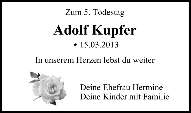  Traueranzeige für Adolf Kupfer vom 15.03.2018 aus MGO