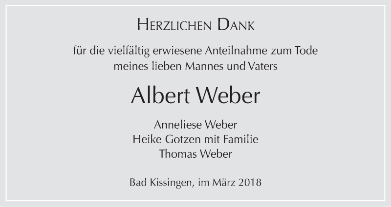  Traueranzeige für Albert Weber vom 10.03.2018 aus MGO