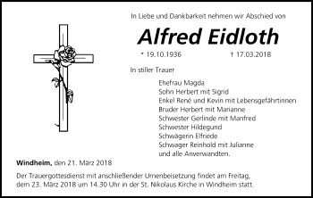Anzeige von Alfred Eidloth von MGO